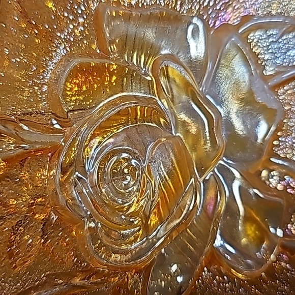 Imperial Carnival Glass Roses Relief Orange 9 Inch Bowl - Picture 7 of 9